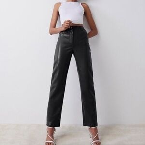 {Aritzia Wilfred} "Melina" Black Faux Vegan Leather Straight Leg Dress Pants